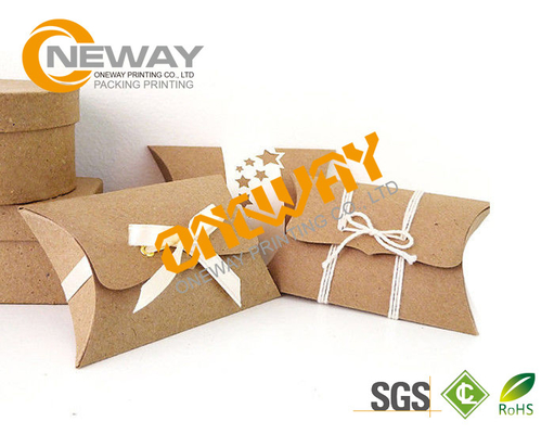 Small PMS Color Recycled Kraft Paper Pillow Boxes Wholesale , Custom Printed Boxes