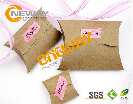 Small PMS Color Recycled Kraft Paper Pillow Boxes Wholesale , Custom Printed Boxes